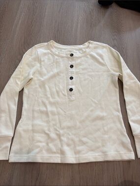 Kids Cream Long-Sleeve Henley Top with Button Placket